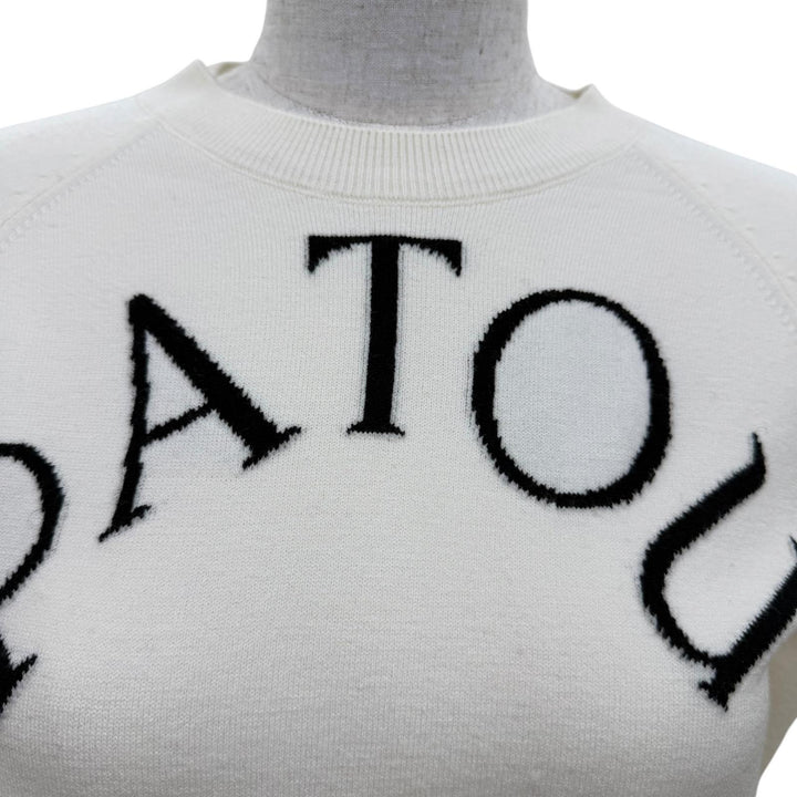 Pristine PATOU knit Wool Blend Front Logo Long Sleeve Jumper Ivory S