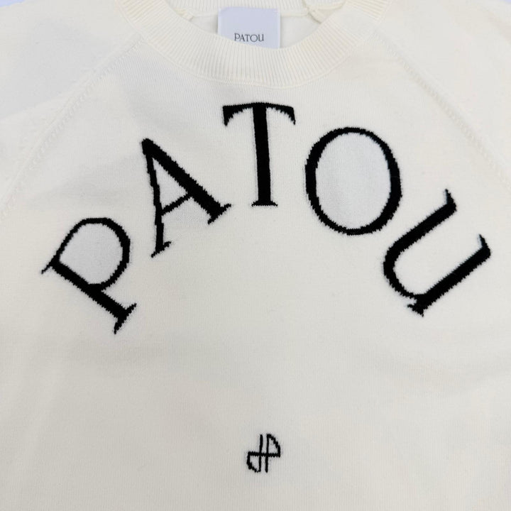 Pristine PATOU knit Wool Blend Front Logo Long Sleeve Jumper Ivory S