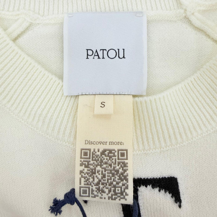 Pristine PATOU knit Wool Blend Front Logo Long Sleeve Jumper Ivory S