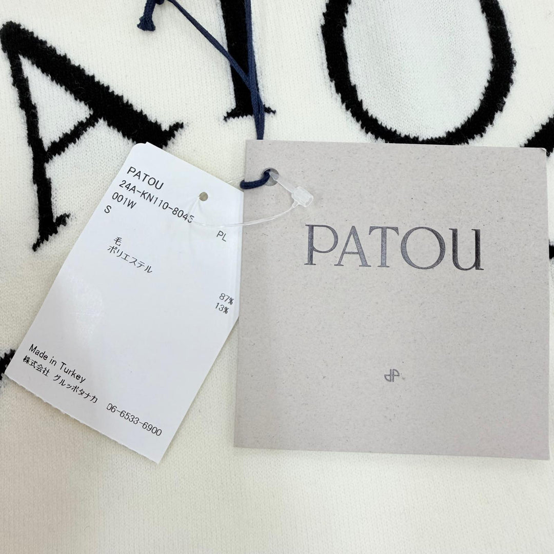 Pristine PATOU knit Wool Blend Front Logo Long Sleeve Jumper Ivory S
