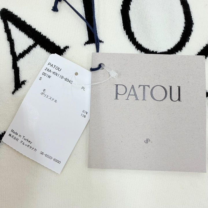 Pristine PATOU knit Wool Blend Front Logo Long Sleeve Jumper Ivory S