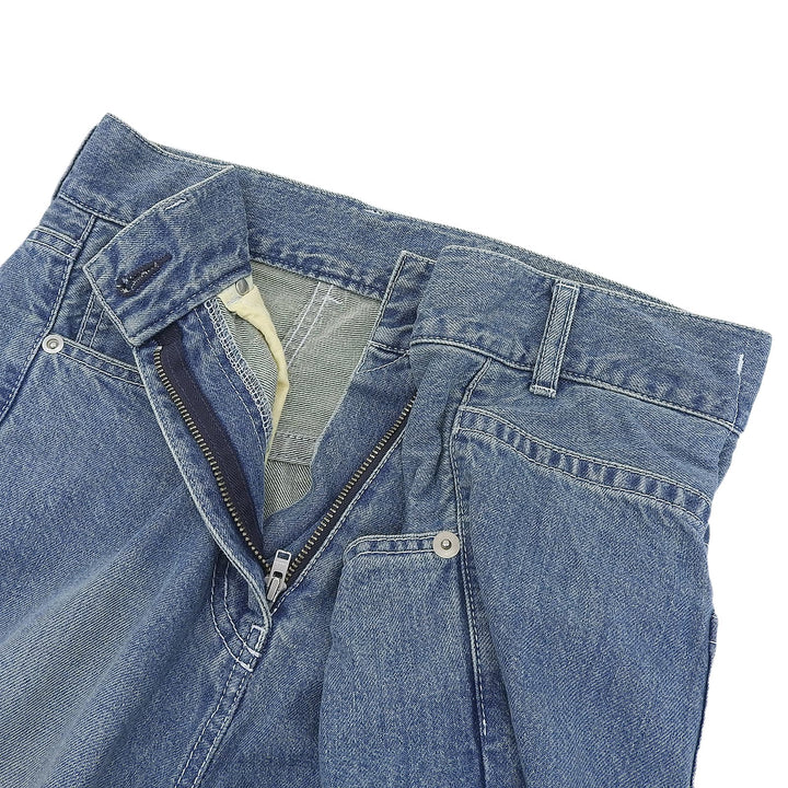 Great Sacai Denim pants Logo buttons, wide silhouette, cut-off. Women 20-05087