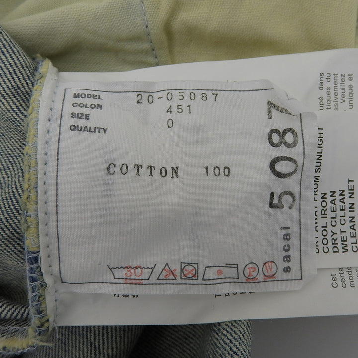 Great Sacai Denim pants Logo buttons, wide silhouette, cut-off. Women 20-05087