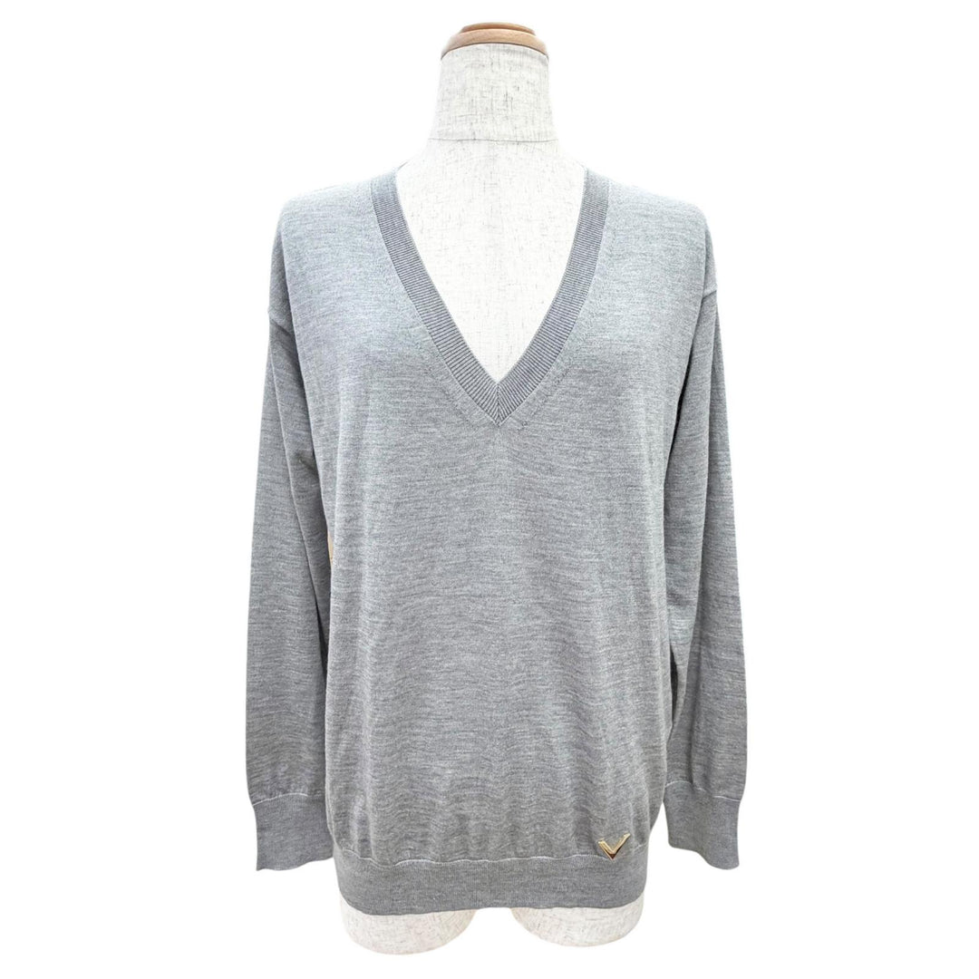 Pristine VALENTINO Logo Metal V-neck Long-sleeve Knit cashmere S 3B3KC48D830