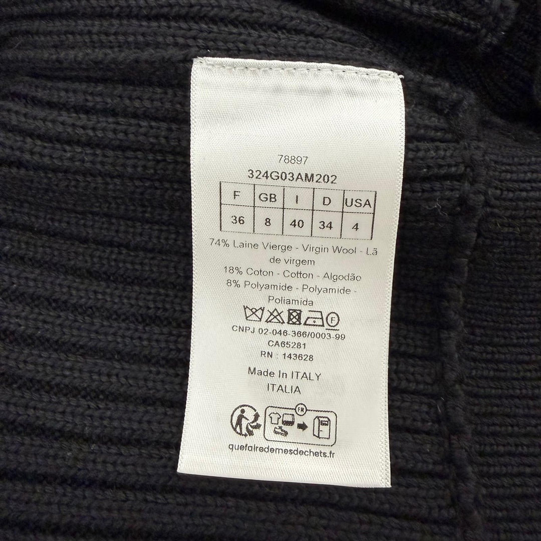 Excellent Christian Dior cardigan BEE embroidered long-sleeved knit black 36