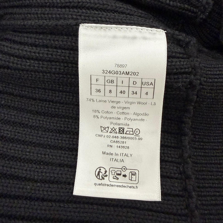 Excellent Christian Dior cardigan BEE embroidered long-sleeved knit black 36