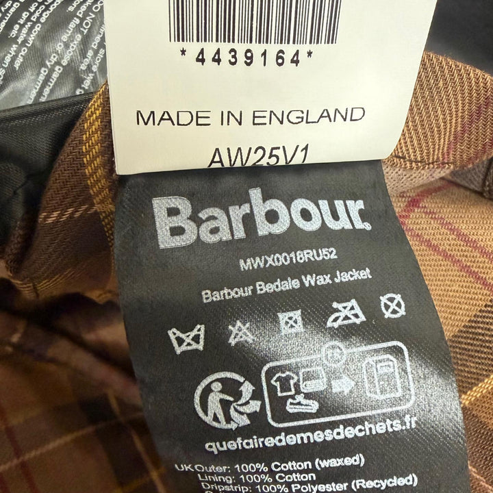 Great Barbour coat BEDALE Oiled wax jacket Dark brown cotton mens 42