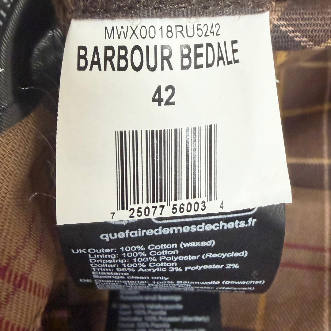 Great Barbour coat BEDALE Oiled wax jacket Dark brown cotton mens 42