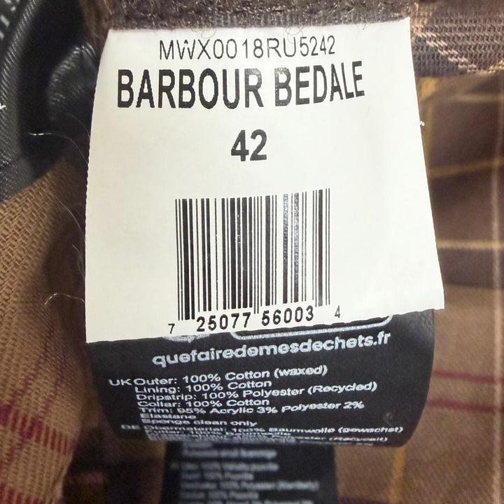 Great Barbour coat BEDALE Oiled wax jacket Dark brown cotton mens 42