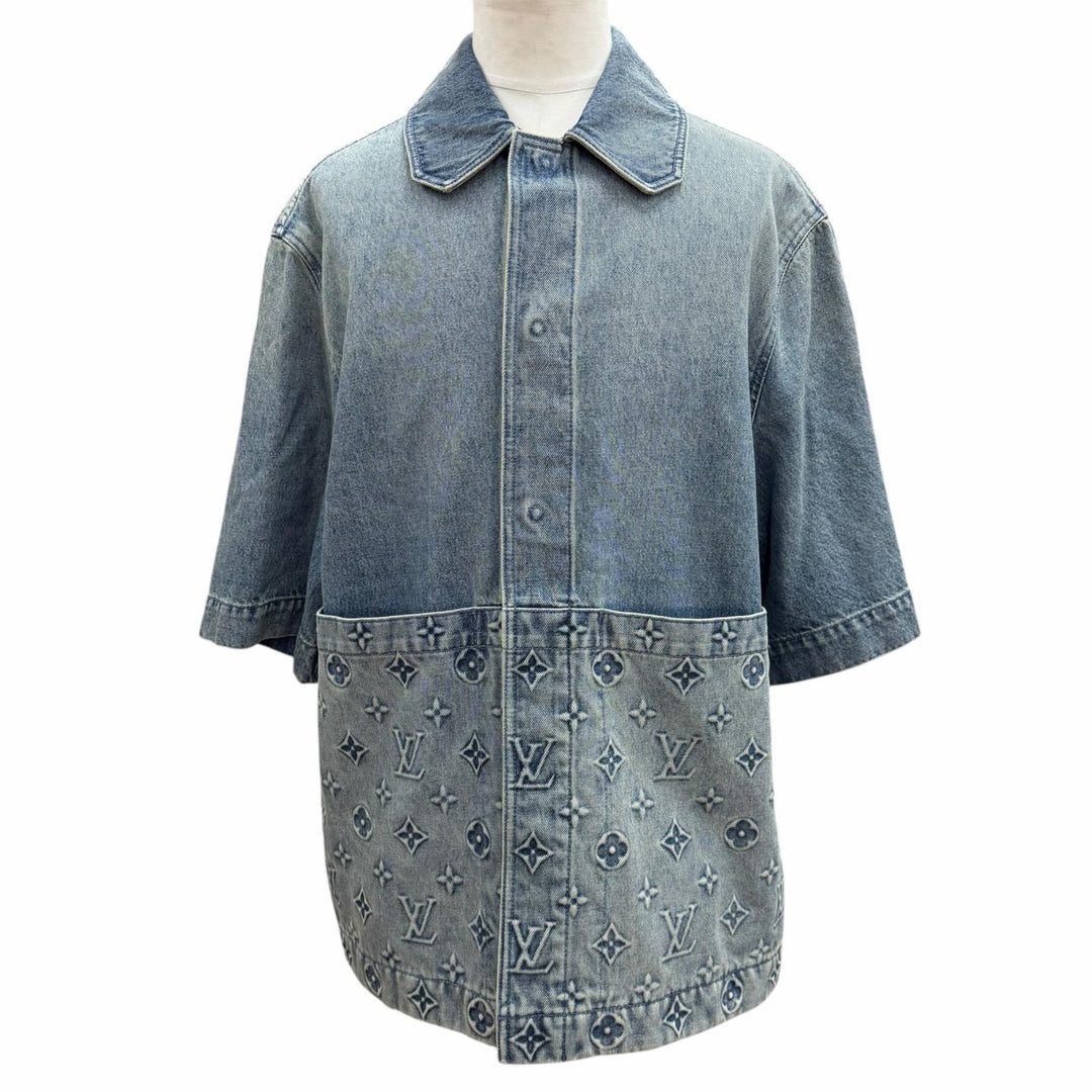 Excellent LOUIS VUITTON Denim Jacket MONOGRAM DENIM WORK S/S SHIRT Indigo mens L
