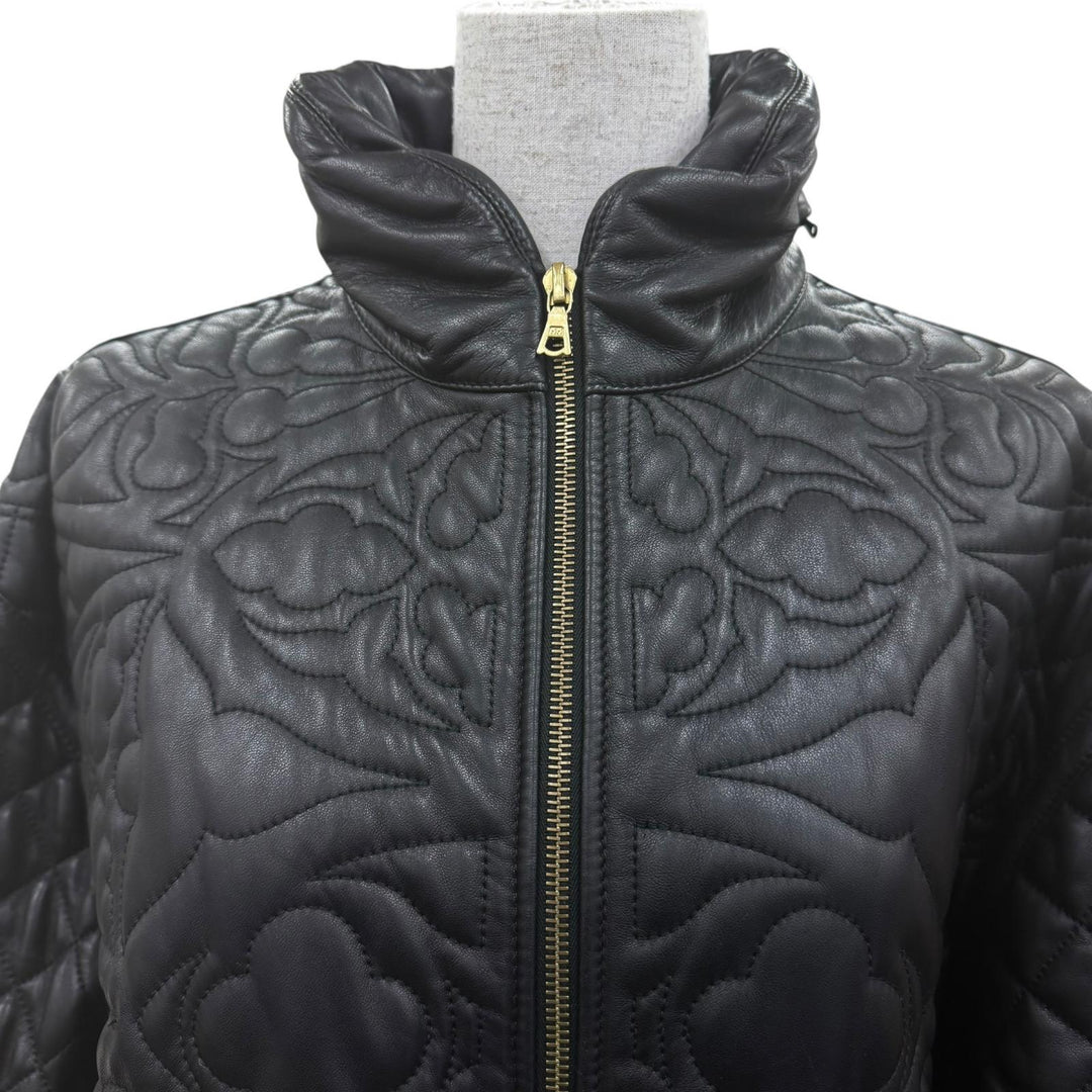 Great LOEWE coat Long length, zip-up, all-over print design, quilted leather. 42