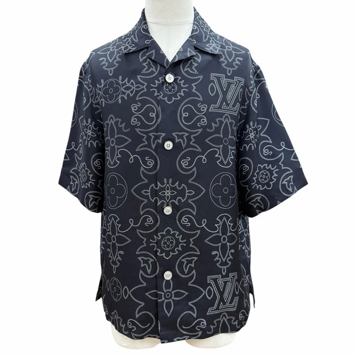 Excellent LOUIS VUITTON Short sleeve shirt black silk mens S