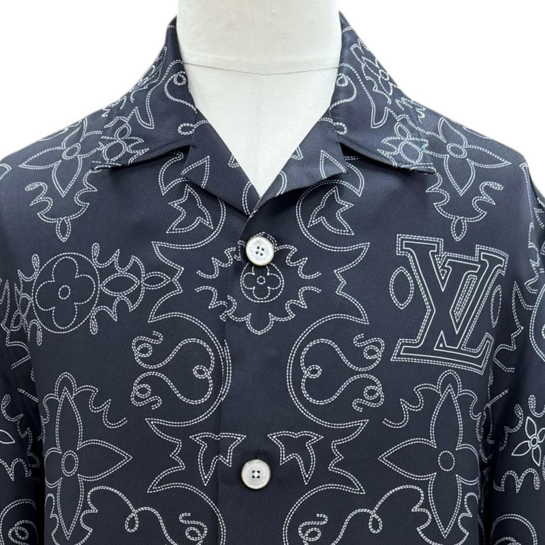 Excellent LOUIS VUITTON Short sleeve shirt black silk mens S