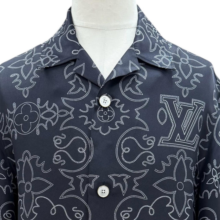 Excellent LOUIS VUITTON Short sleeve shirt black silk mens S