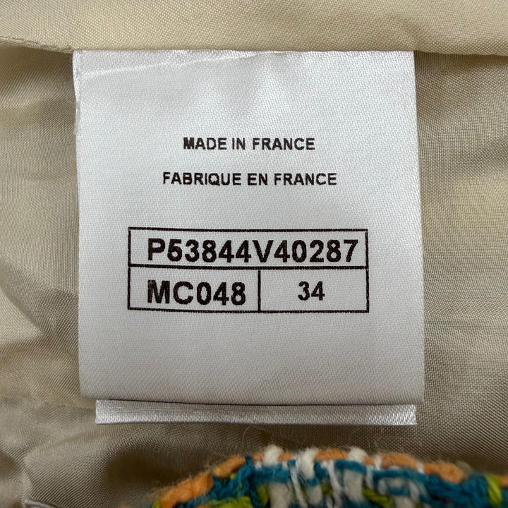 Excellent CHANEL Tweed skirt Linen blend COCO Button long jacket green 34 P53844