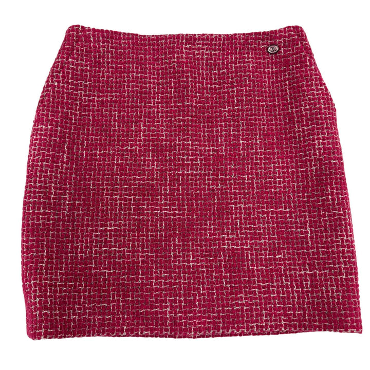 Excellent CHANEL skirt COCO Button Tweed Trapezoid Mini pink wool 38 P73302
