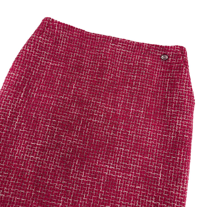 Excellent CHANEL skirt COCO Button Tweed Trapezoid Mini pink wool 38 P73302