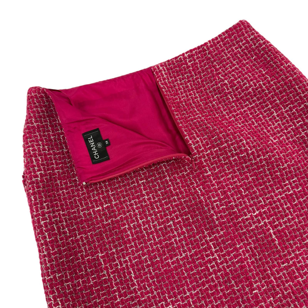 Excellent CHANEL skirt COCO Button Tweed Trapezoid Mini pink wool 38 P73302