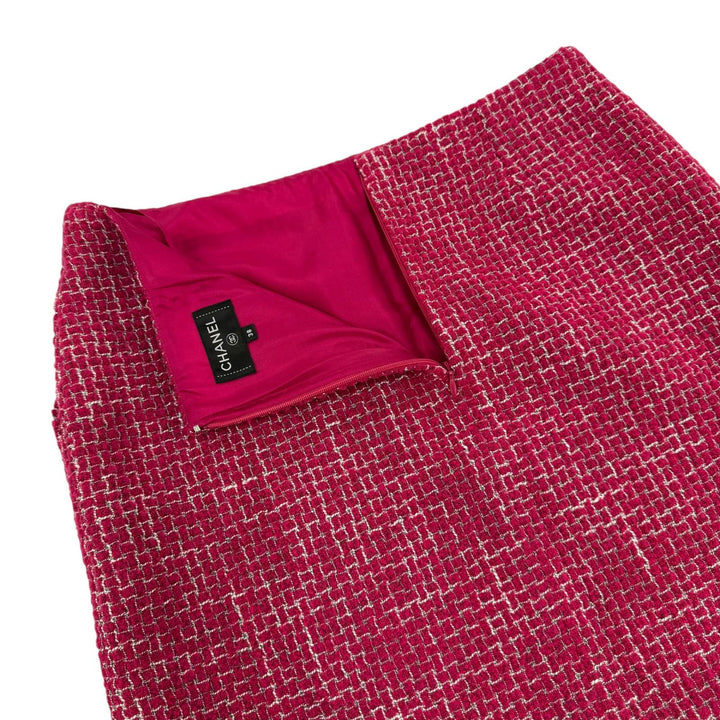 Excellent CHANEL skirt COCO Button Tweed Trapezoid Mini pink wool 38 P73302