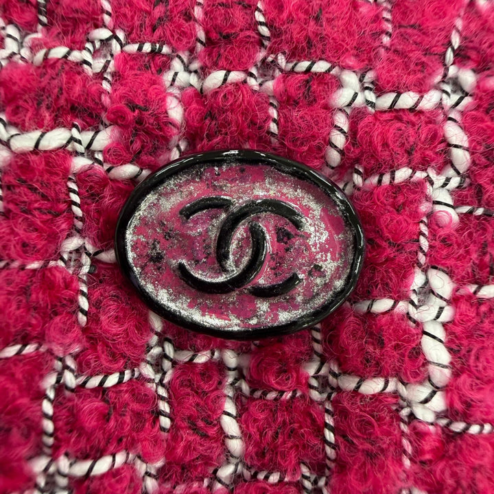 Excellent CHANEL skirt COCO Button Tweed Trapezoid Mini pink wool 38 P73302