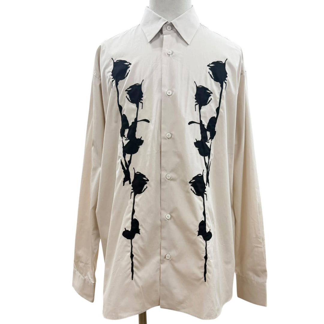 Pristine PRADA Long sleeve shirt Embroidered Poplin beige cotton mens L UCN541