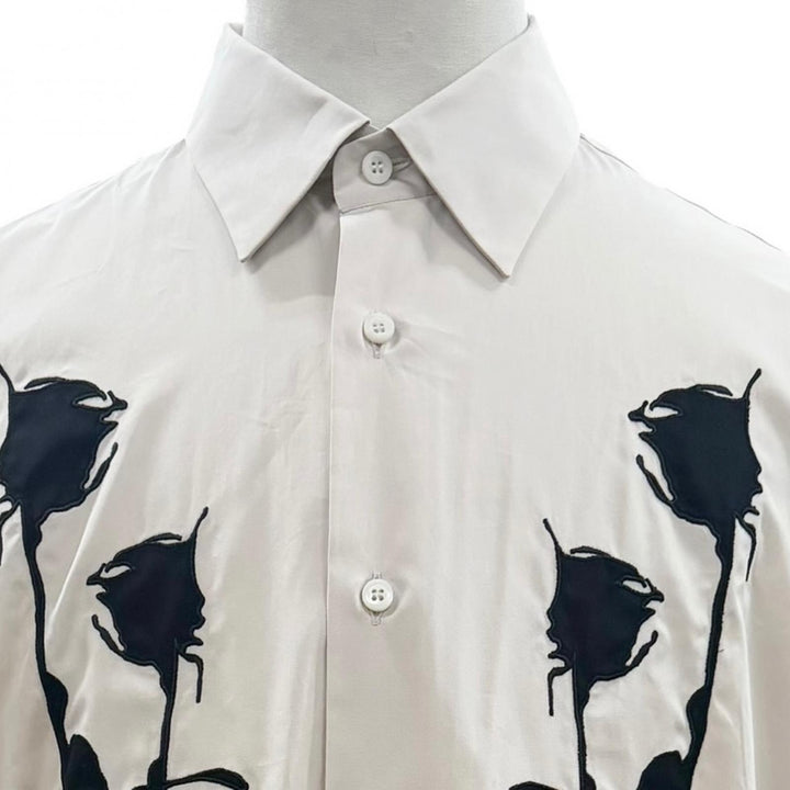 Pristine PRADA Long sleeve shirt Embroidered Poplin beige cotton mens L UCN541