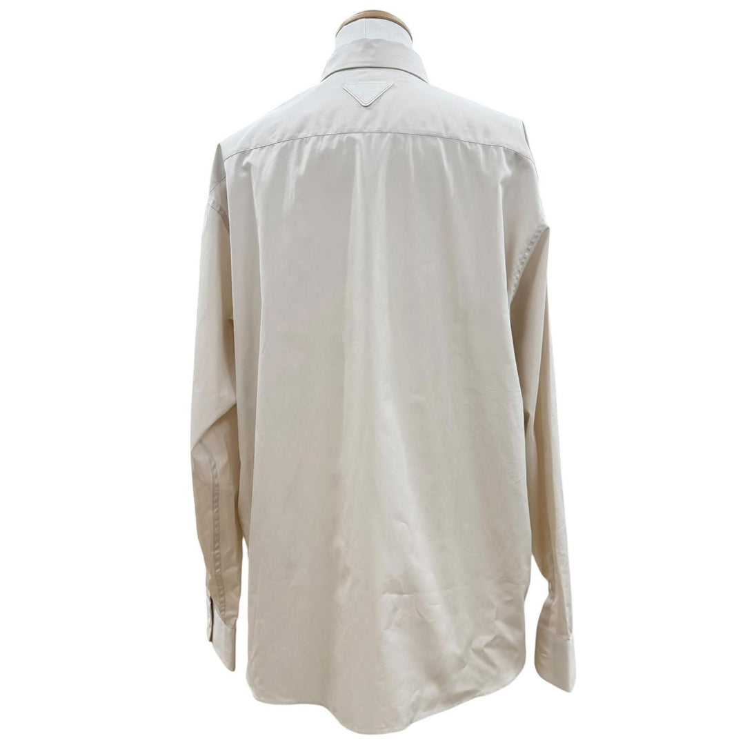 Pristine PRADA Long sleeve shirt Embroidered Poplin beige cotton mens L UCN541