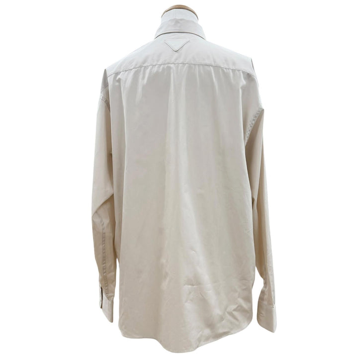 Pristine PRADA Long sleeve shirt Embroidered Poplin beige cotton mens L UCN541