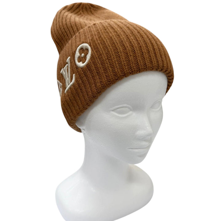 Excellent LOUIS VUITTON Knit cap Beanie LV Headline Monogram Flower Embroidery