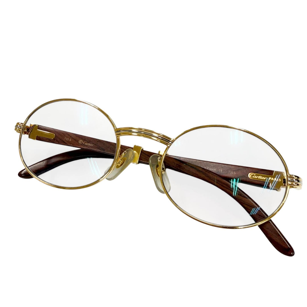 Excellent Cartier Glasses Trinity Wood Temple Oval gold Wood mens