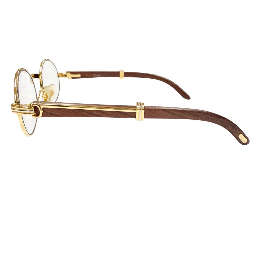 Excellent Cartier Glasses Trinity Wood Temple Oval gold Wood mens