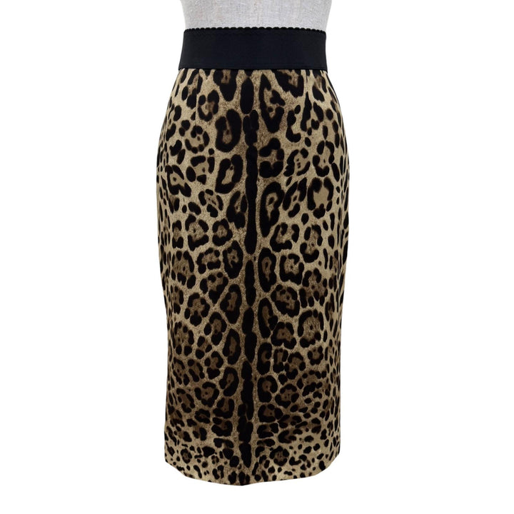 Excellent DOLCE&GABBANA Long skirt Leopard Pattern beige silk Women 38 F4AOBT