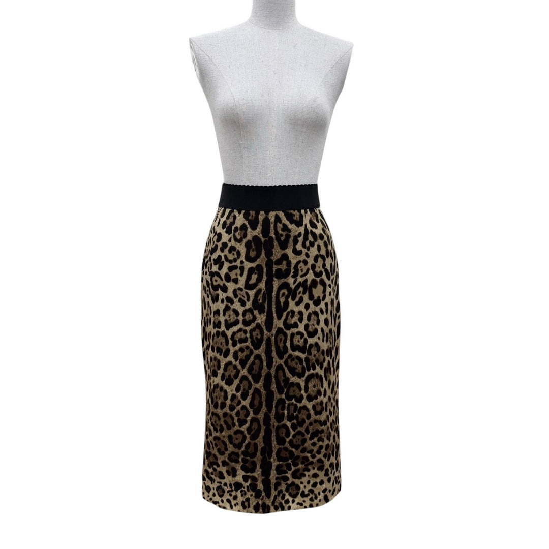 Excellent DOLCE&GABBANA Long skirt Leopard Pattern beige silk Women 38 F4AOBT