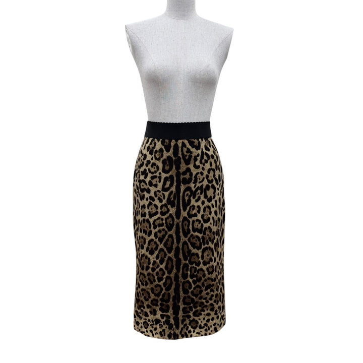 Excellent DOLCE&GABBANA Long skirt Leopard Pattern beige silk Women 38 F4AOBT