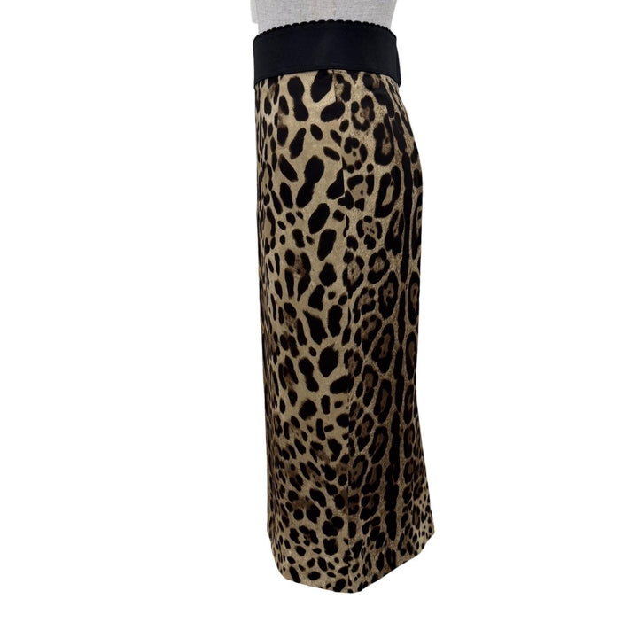 Excellent DOLCE&GABBANA Long skirt Leopard Pattern beige silk Women 38 F4AOBT