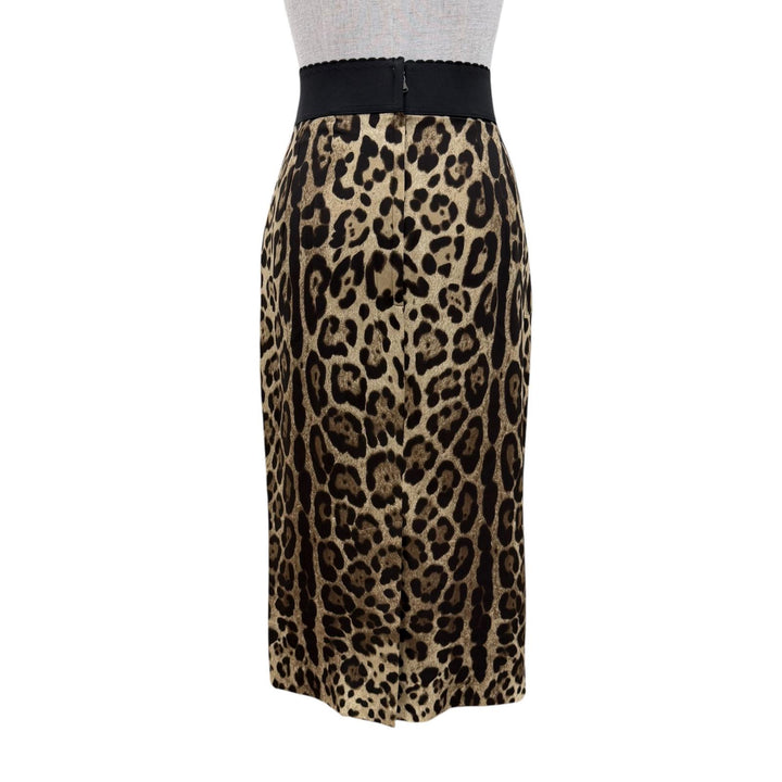 Excellent DOLCE&GABBANA Long skirt Leopard Pattern beige silk Women 38 F4AOBT