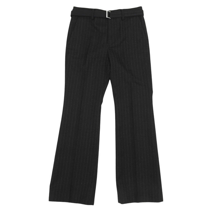 Excellent Sacai Pants Chalk Stripe pants Logo buttons, striped, flared black