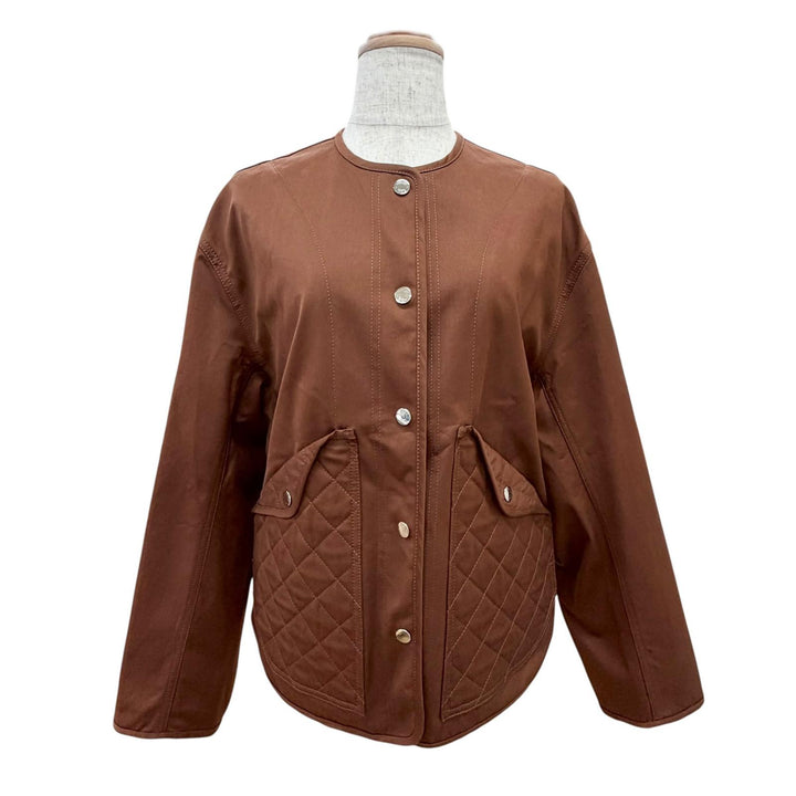 Pristine HERMES collarless jacket Serie button Brown cotton Women 36 5E0163DQ