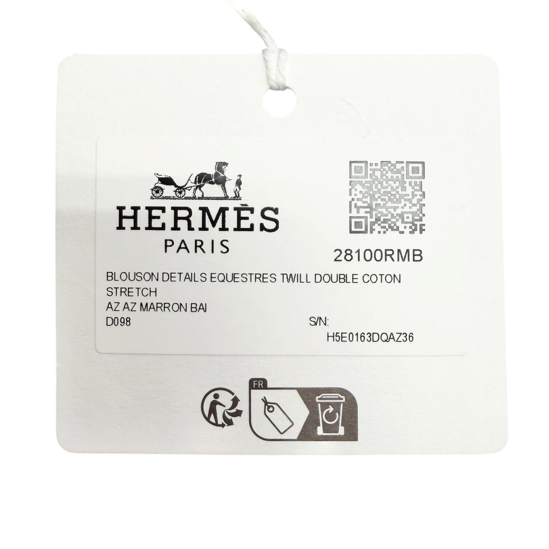 Pristine HERMES collarless jacket Serie button Brown cotton Women 36 5E0163DQ