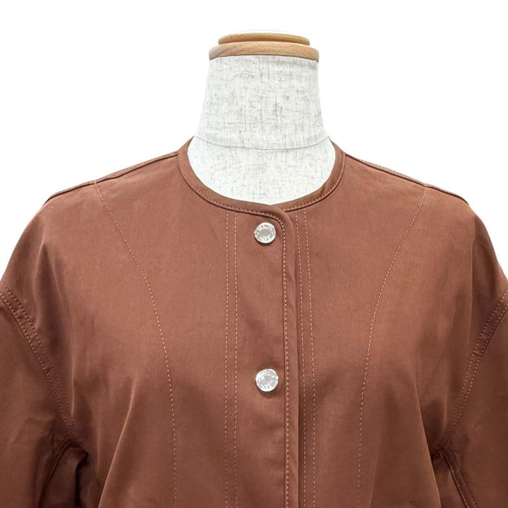 Pristine HERMES collarless jacket Serie button Brown cotton Women 36 5E0163DQ