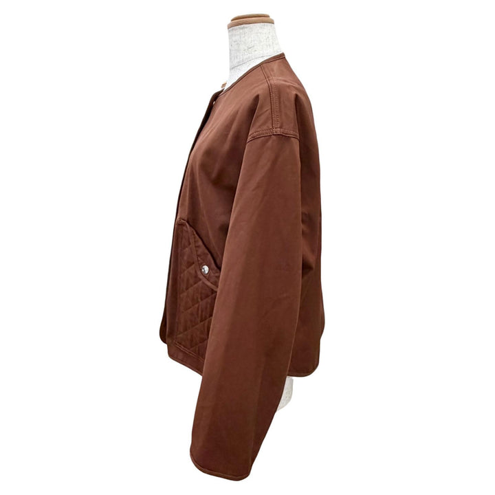 Pristine HERMES collarless jacket Serie button Brown cotton Women 36 5E0163DQ