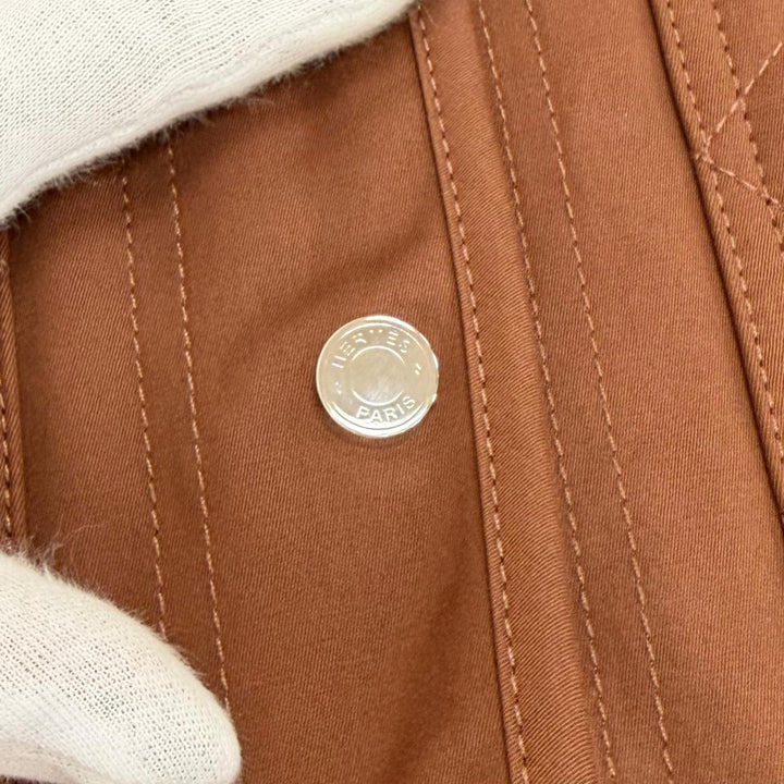Pristine HERMES collarless jacket Serie button Brown cotton Women 36 5E0163DQ