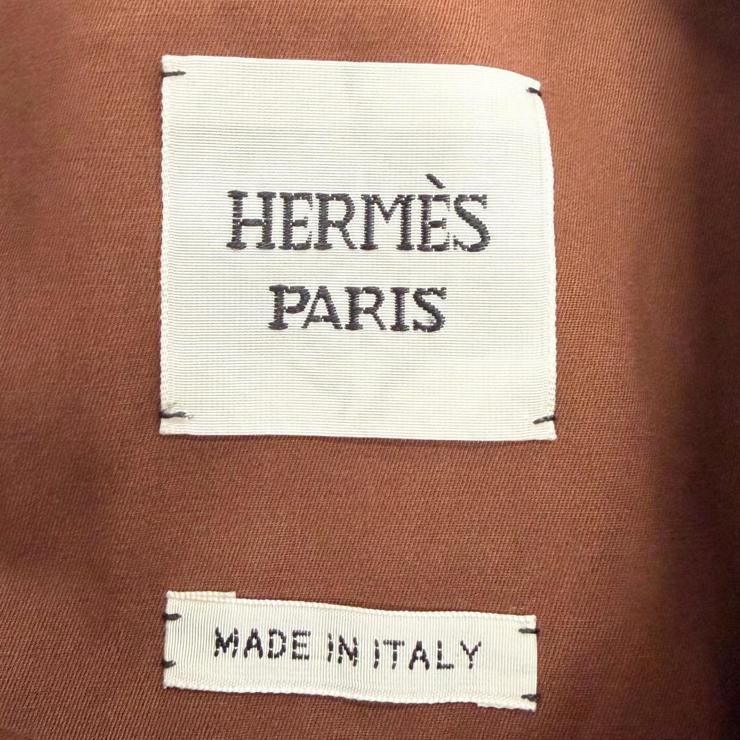 Pristine HERMES collarless jacket Serie button Brown cotton Women 36 5E0163DQ
