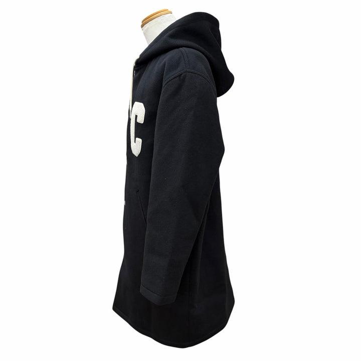 Great CELINE coat Hooded College Logo black wool mens 44 RV03U1025