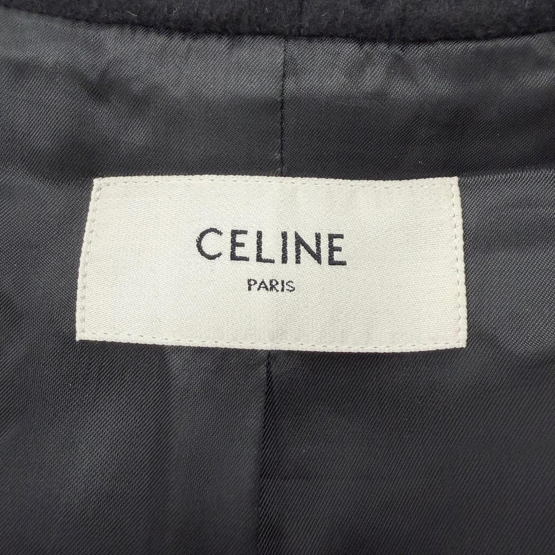 Great CELINE coat Hooded College Logo black wool mens 44 RV03U1025