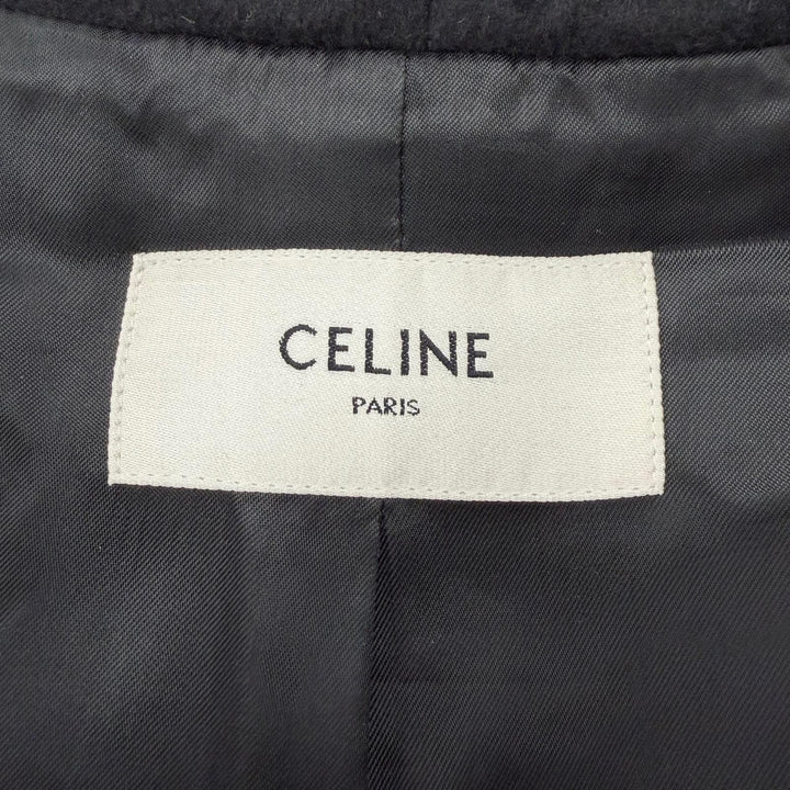 Great CELINE coat Hooded College Logo black wool mens 44 RV03U1025