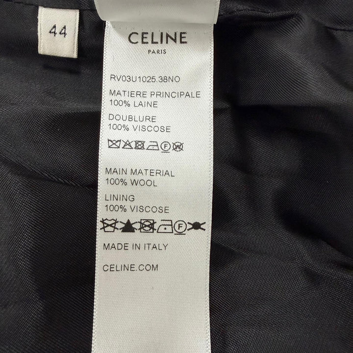 Great CELINE coat Hooded College Logo black wool mens 44 RV03U1025