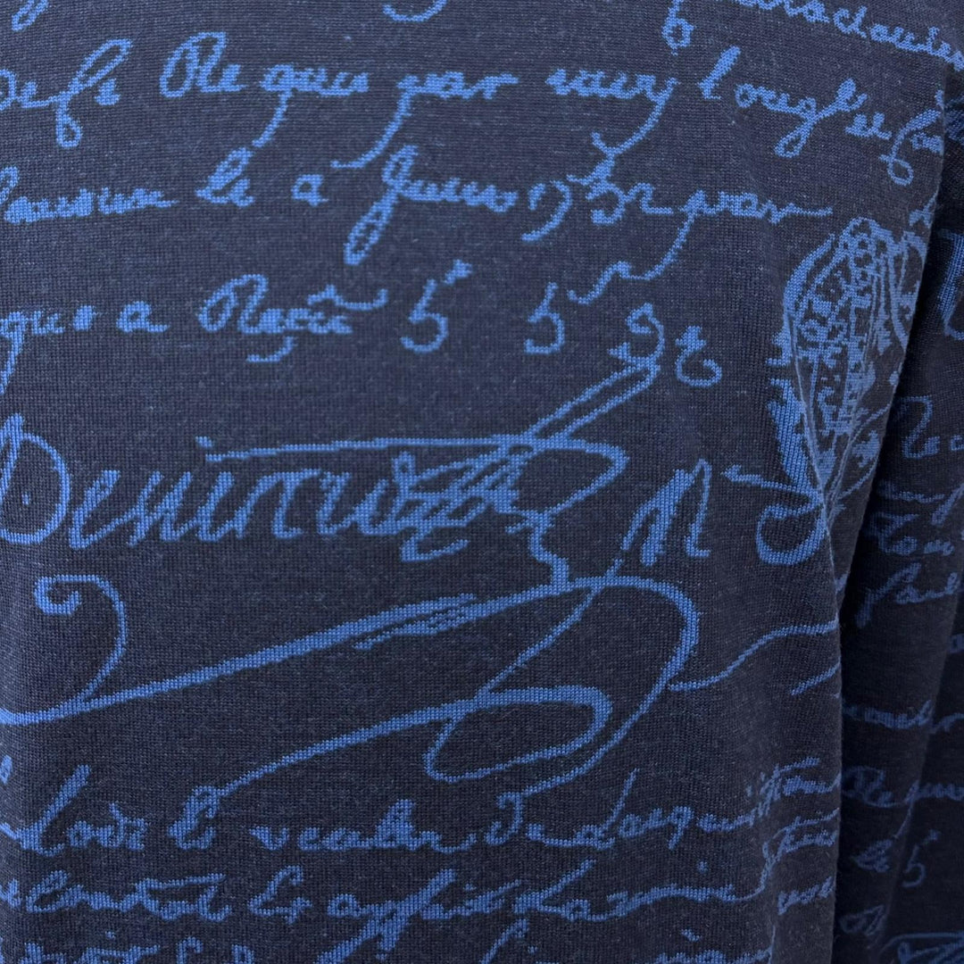 Excellent BERLUTI sweater Wool Scritto Crewneck Sweater Calligraphy Navy wool