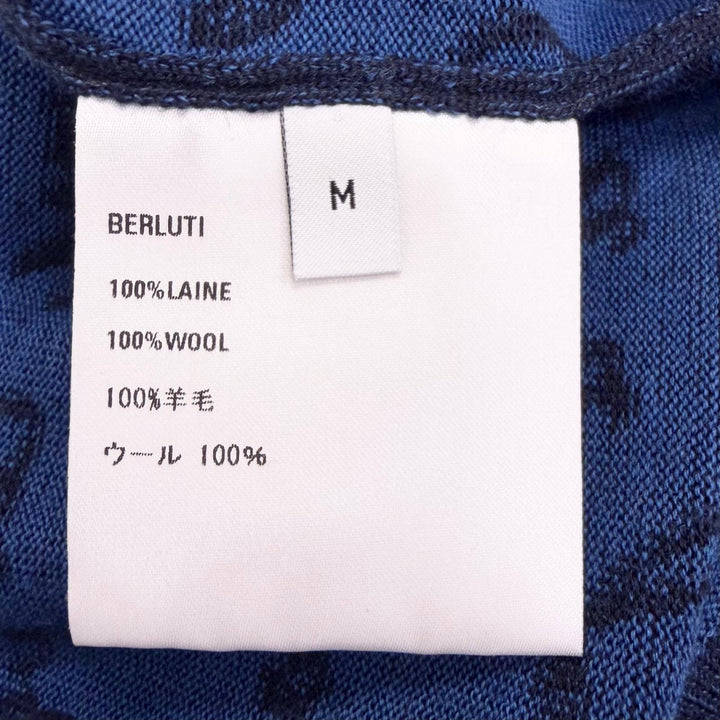 Excellent BERLUTI sweater Wool Scritto Crewneck Sweater Calligraphy Navy wool