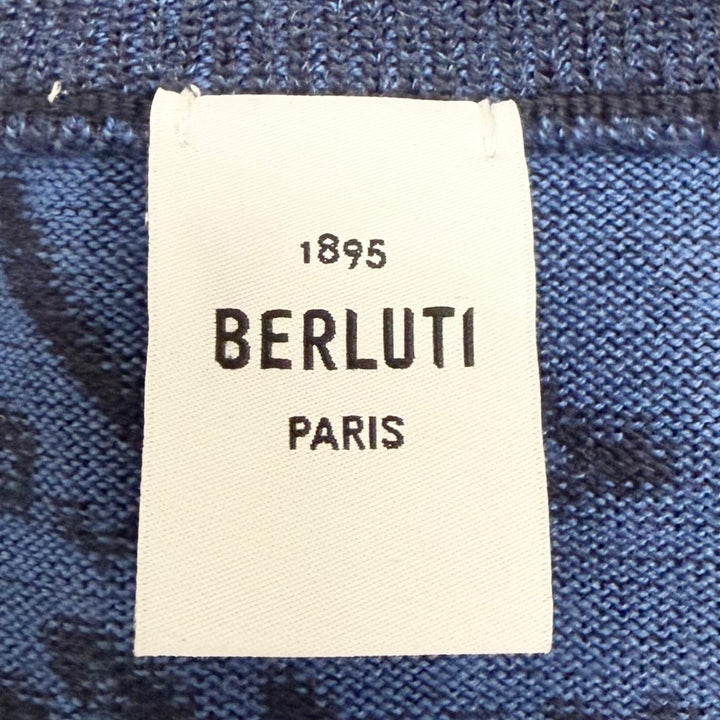 Excellent BERLUTI sweater Wool Scritto Crewneck Sweater Calligraphy Navy wool
